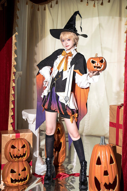 Black/Brown [Little Devil] Stand Collar Long Sleeves Gradient Print Ruffle Bowknot Gothic Prince Ouji Lolita Set
