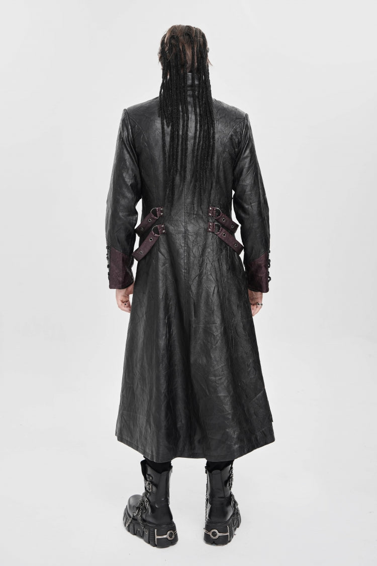 Black/Red Stand Collar Zipper Straps Eyelet Men's Punk Coat