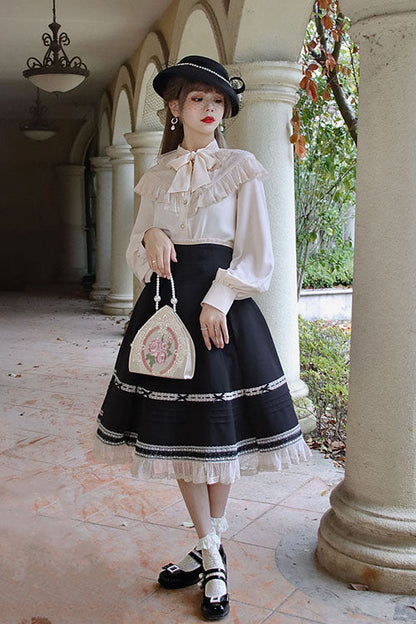 Solid Color Baroque Manor Bowknot High Waisted Ruffled Sweet Lolita Skirt 3 Colors
