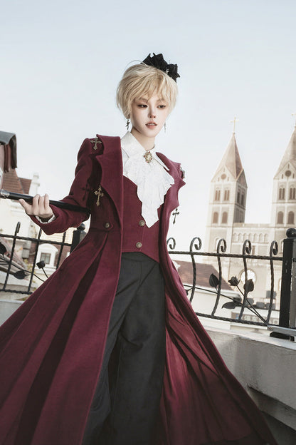 Dark Red [The Legend of Dracula] Long Sleeves Gothic Prince Handsome Cool Ouji Lolita Coat