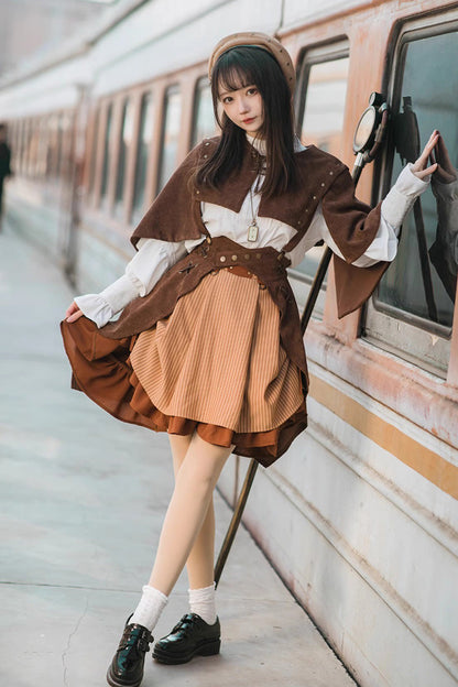 Brown Sleeveless Punk Lolita Shawl Cloak