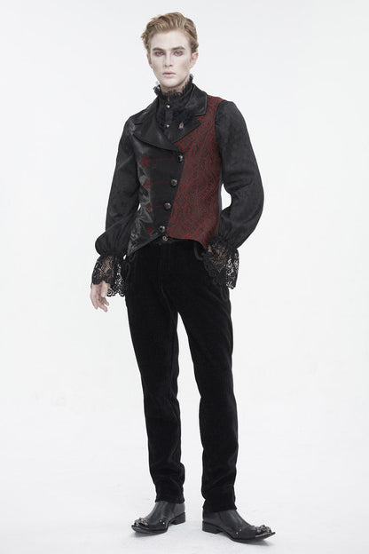 Black/Red Embossed Feather Men's Gothic Waistcoat
