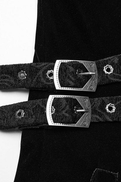 Black Stand Collar Jacquard Print Stitching Womens Gothic Coat