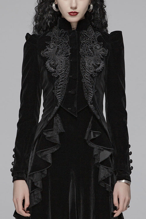 Gothic Long Puff Sleeves Hollow Womens Swallowtail Short Coat Jacket 2 Colors