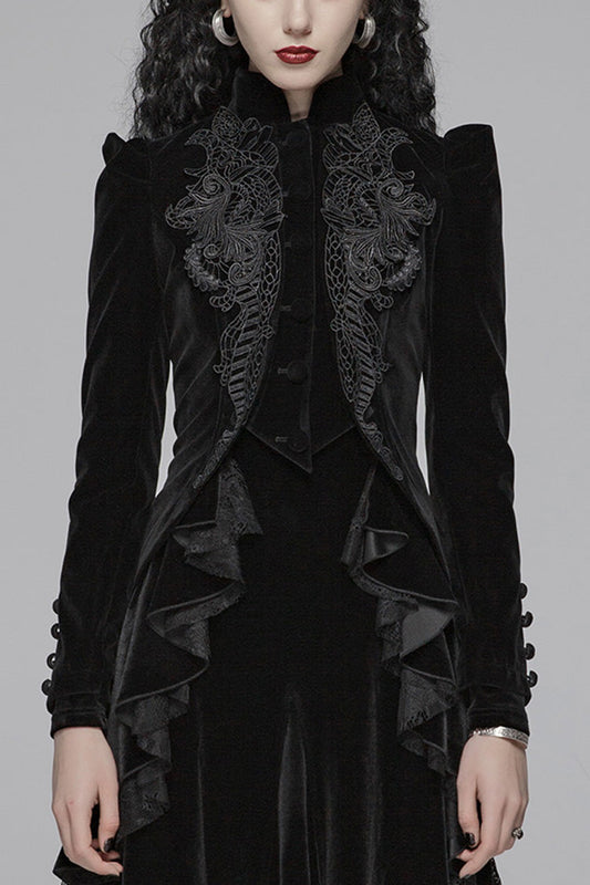 Gothic Long Puff Sleeves Hollow Womens Swallowtail Short Coat Jacket 2 Colors