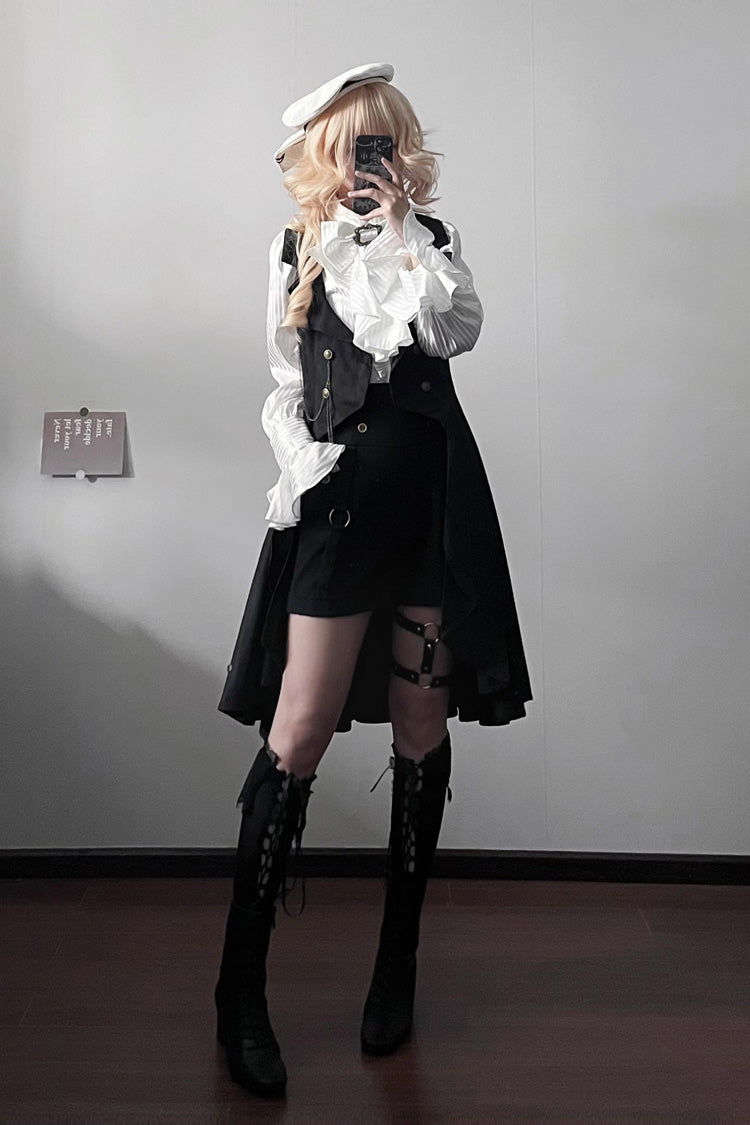 Black [Moonstone] Sleeveless Ruffle Ouji Gothic Prince Lolita Long Vest