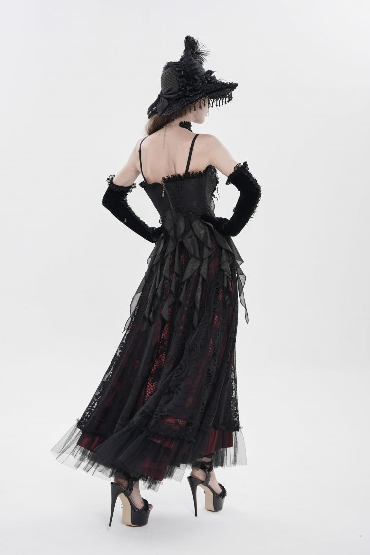 Black Ruffled Lace Lace-Up Slim Women's Gothic Overbust Corset