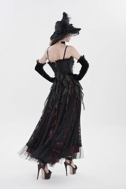 Black Ruffled Lace Lace-Up Slim Women's Gothic Overbust Corset