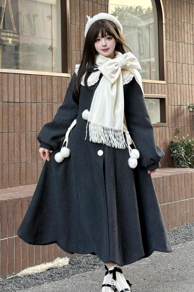 [Winter Sonata] Long Sleeves Bowknot Sweet Elegant Lolita Long Coat 2 Colors