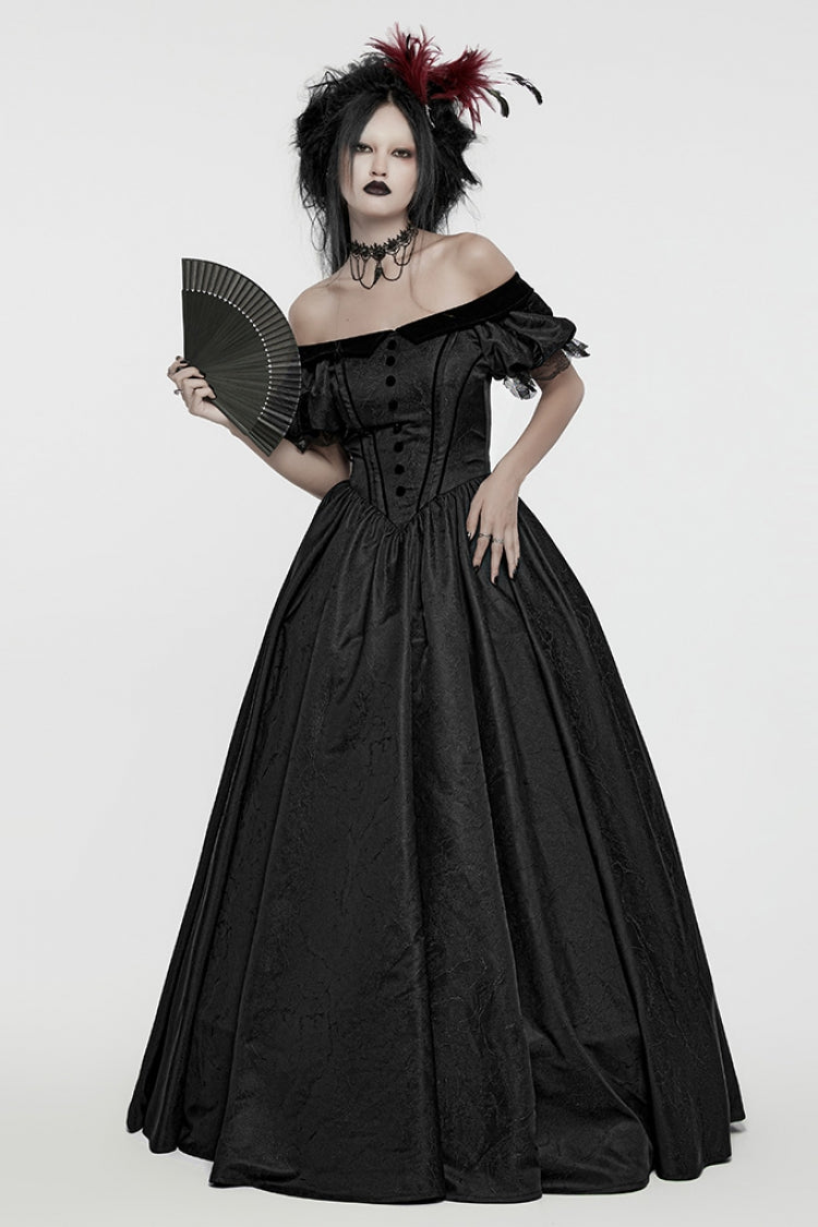 Black Short Puff Sleeves Lace-Up Women's Gothic Dress