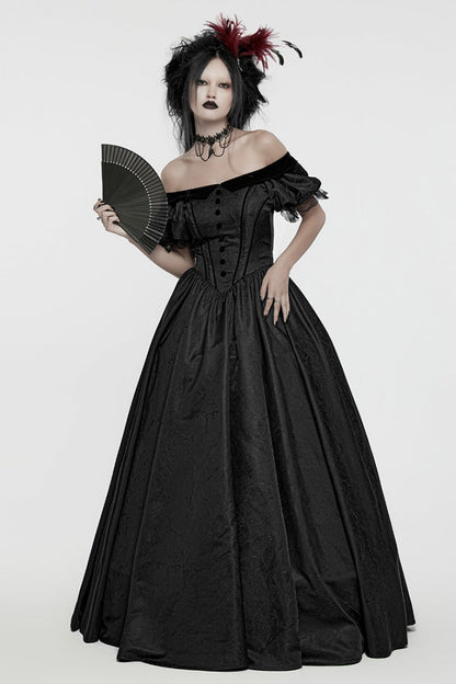 Black Short Puff Sleeves Lace-Up Women's Gothic Dress