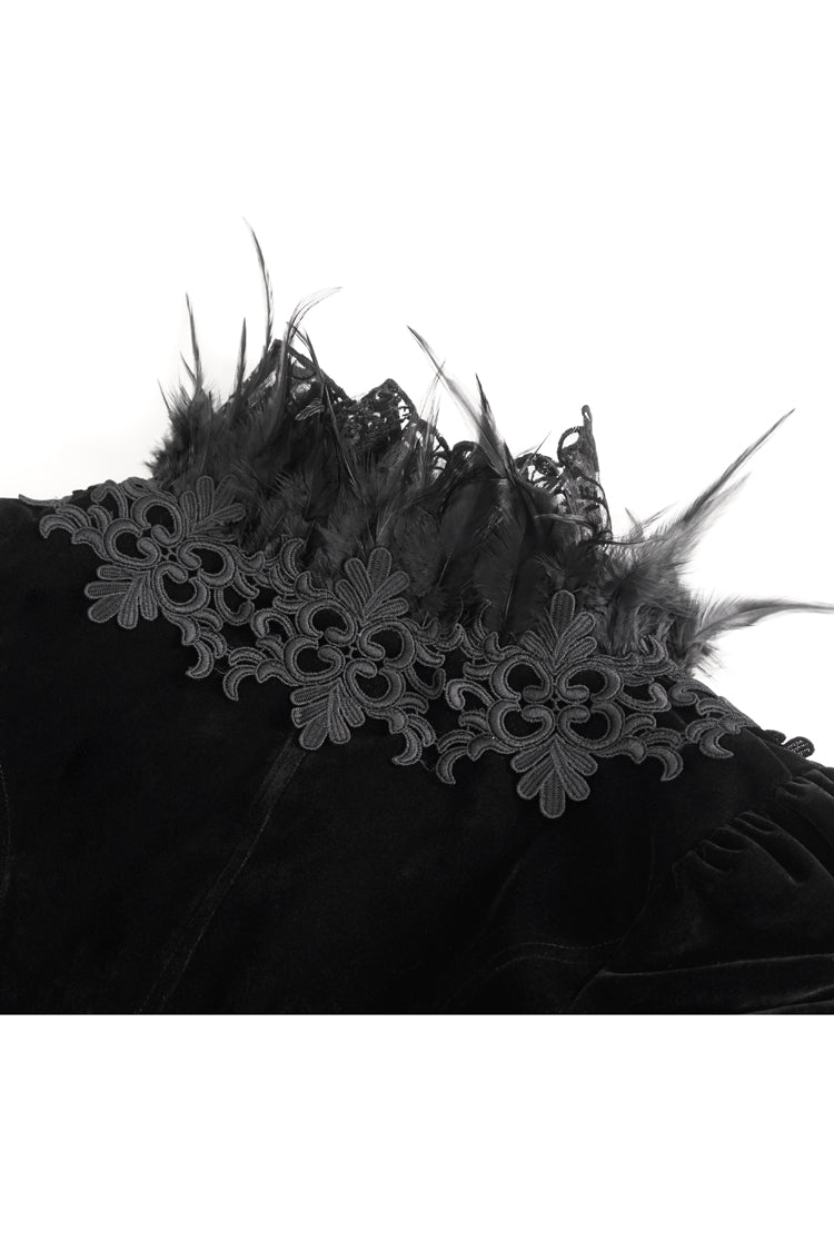 Black Stand Collar Trumpet Sleeves Embroidery Stitching Lace Women's Gothic Jacket