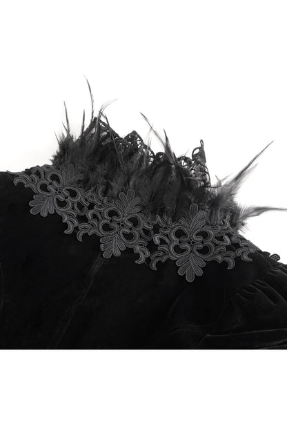 Black Stand Collar Trumpet Sleeves Embroidery Stitching Lace Women's Gothic Jacket