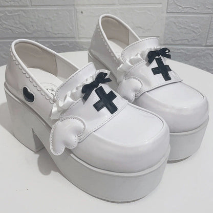 Medical Series Bowknot Ribbon Ruffled Round Toe Sweet Lolita Platform Shoes 4 Colors