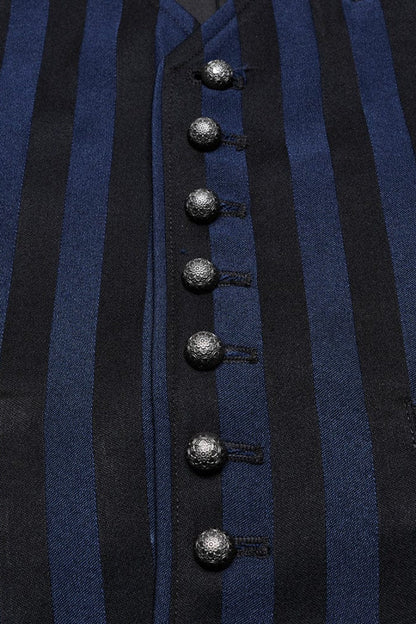 Black/Blue V Collar Sleeveless Striped Print Buckle Men's Punk Vest