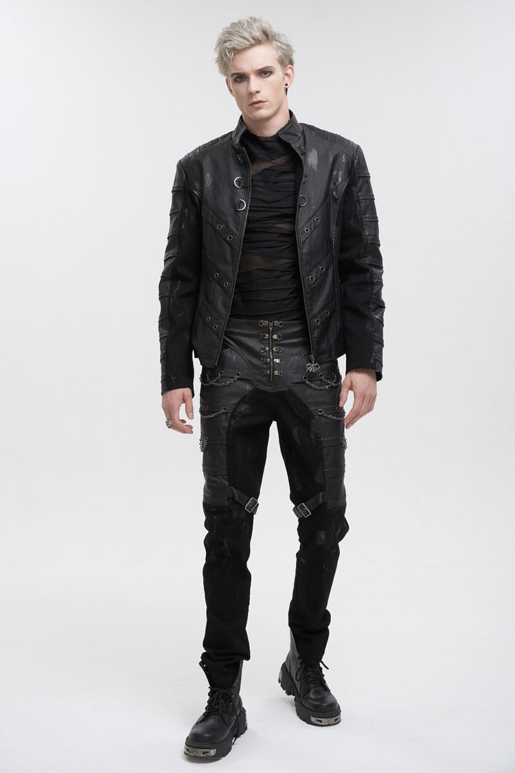 Black Slim Fit Zip Stud Side Chain Eyelet Rock Men's Gothic Trousers
