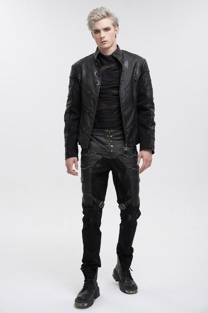 Black Slim Fit Zip Stud Side Chain Eyelet Rock Men's Gothic Trousers