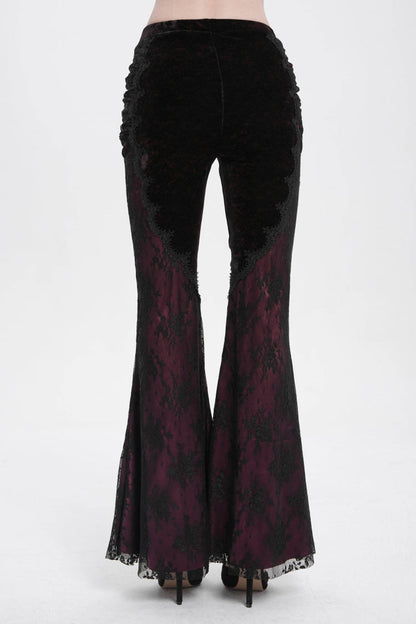 Red Floral Embroidery Stitching Lace Women's Gothic Pants