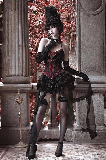 Black/Red Duchess Rococo Fishbone Girdle Multi-layer Ruffle Gothic Lolita Skirt