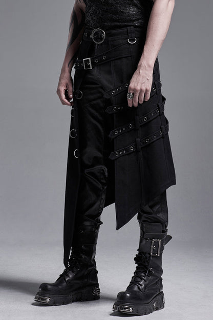 Black Rings Irregular Men's Gothic Skirt with Belts