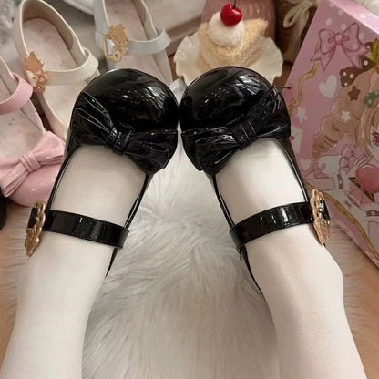 Cute Cat Element Single-Strap Buckle Round-Toe Bow Mary Jane Shoes