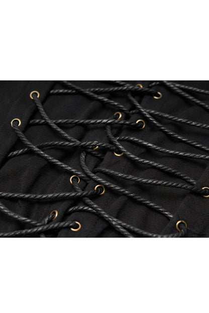 Black V-Neck Chest Leather Hasp Metal Rings Cross Lace-Up Men's Punk Vest