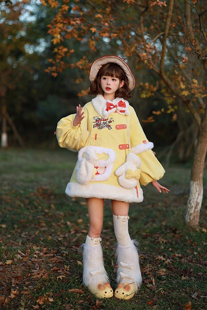 Yellow [Mushroom House] Long Sleeves Embroidery Bowknot Sweet Lolita Coat