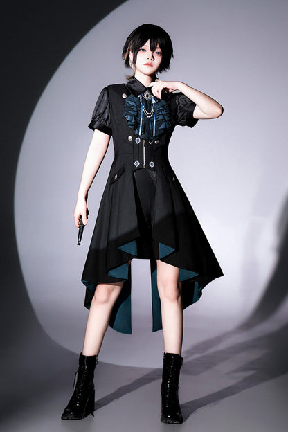Black [Deep Music] Short Sleeves Gothic Elegant Ouji Lolita Four-piece Set
