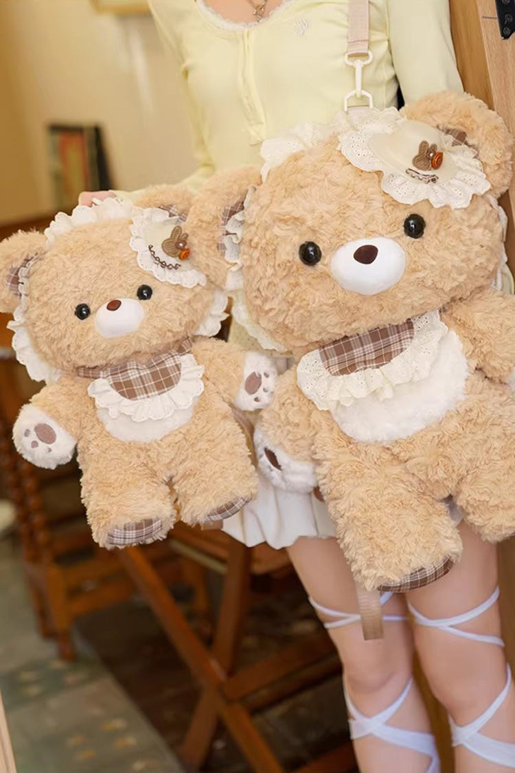 Brown [Little Bear Guli] Ruffled Plush Toy Sweet Lolita Backpack