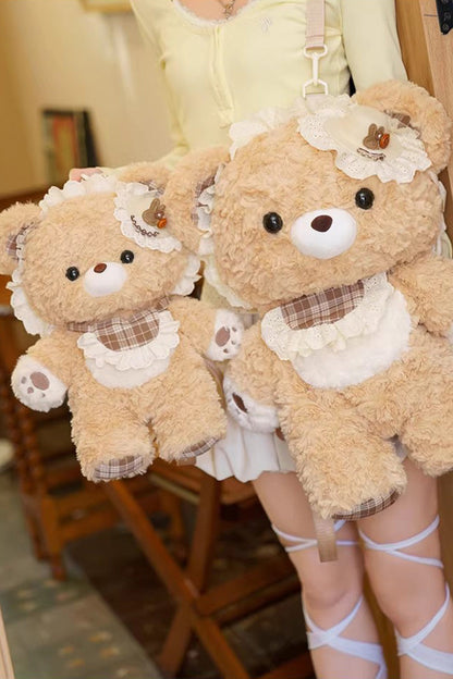 Brown [Little Bear Guli] Ruffled Plush Toy Sweet Lolita Backpack
