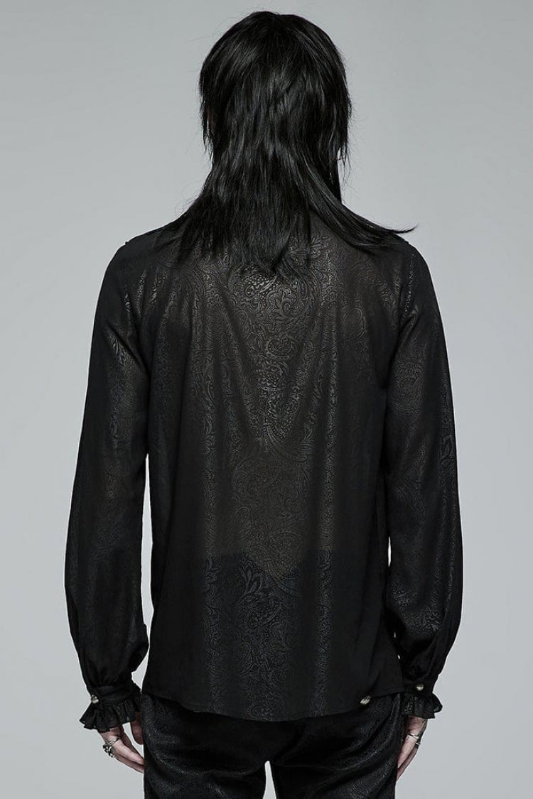 Black Stand Collar Ruffle Floral Embroidery Mens Gothic Blouse