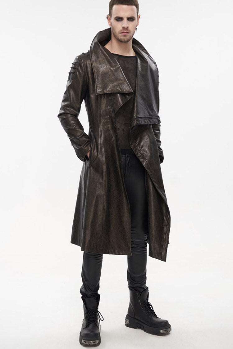 Brown Punk Exaggerated Large Collar Design Thick Rope Decoration Handsome Slim Long Men's Coat