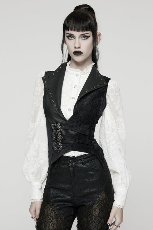 Black V Collar Sleeveless Lace-Up Buckled Eyelet Women's Gothic Vest