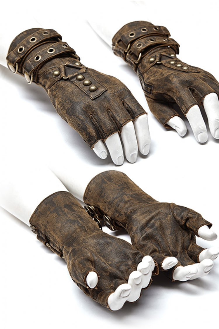 Metal Buckle PU Leather Men's Steampunk Gloves 2 Colors