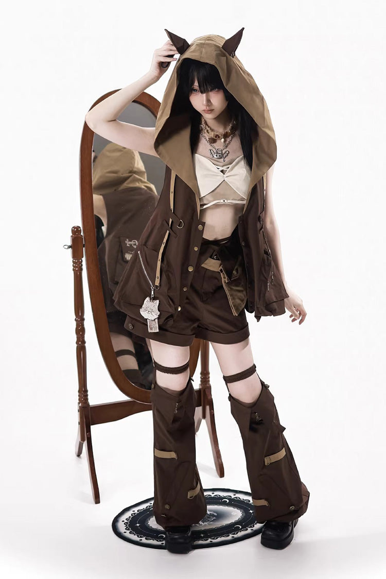 Brown [Fox Trail Chronicles] Sleeveless Hooded Punk Prince Ouji Lolita Set