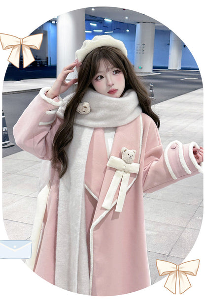 [Cute Bear] Long Sleeves Bowknot Sweet Lolita Long Coat 2 Colors