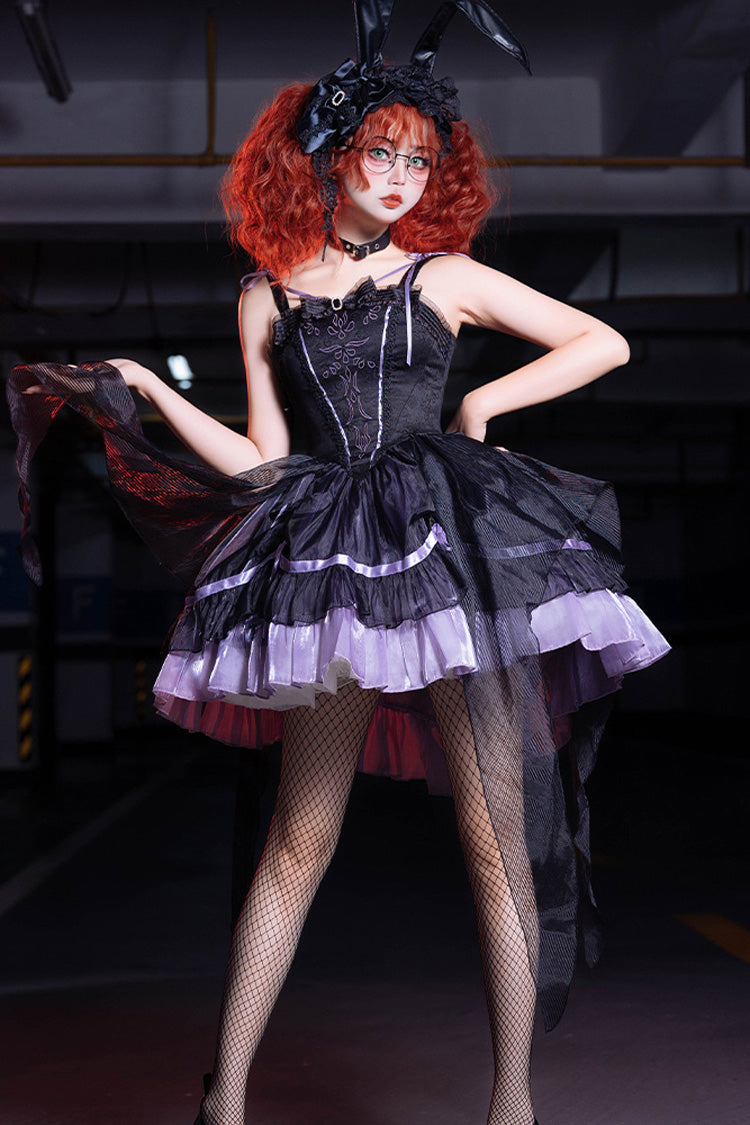 Black/Purple [Devil Girl] Print Ruffle Embroidery Gothic Lolita Jsk Dress