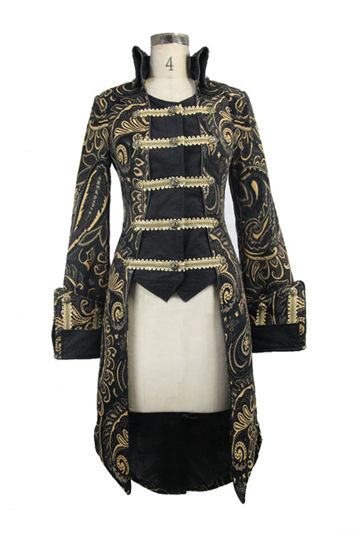 Brown With Gold Fake Two Pieces Pirate Costume Gothic Womens Coat