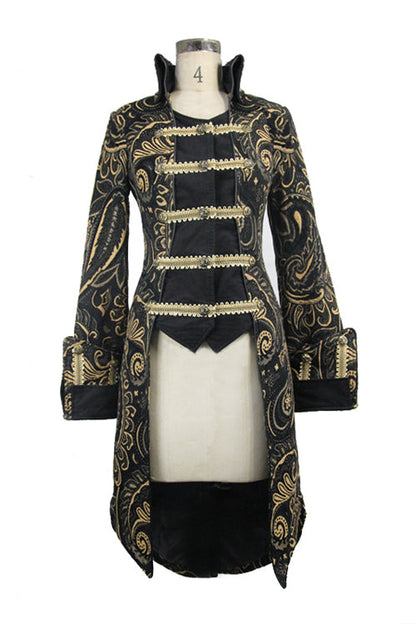 Brown With Gold Fake Two Pieces Pirate Costume Gothic Womens Coat