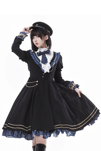 Black [Breaking Dawn] Stand Collar Long Sleeves Ruffle Gothic College Style Elegant Lolita Dress