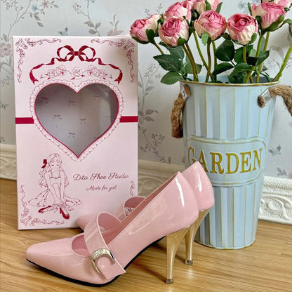 Pink Lace-Up Sweet Elegant Lolita High Heel Shoes