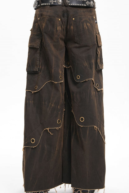 Coffee Eyelet Men's Gothic Pants Pocket Trousers