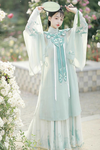Green Stand Collar Embroidery Classic Hanfu Full Set