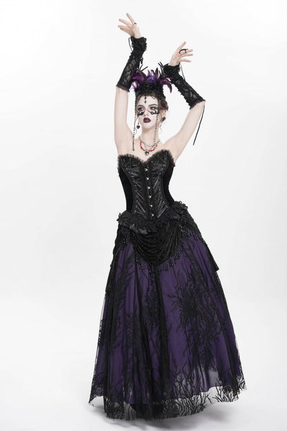 Black Sleeveless Beaded Lace Lace-Up Women's Gothic Overbust Corset