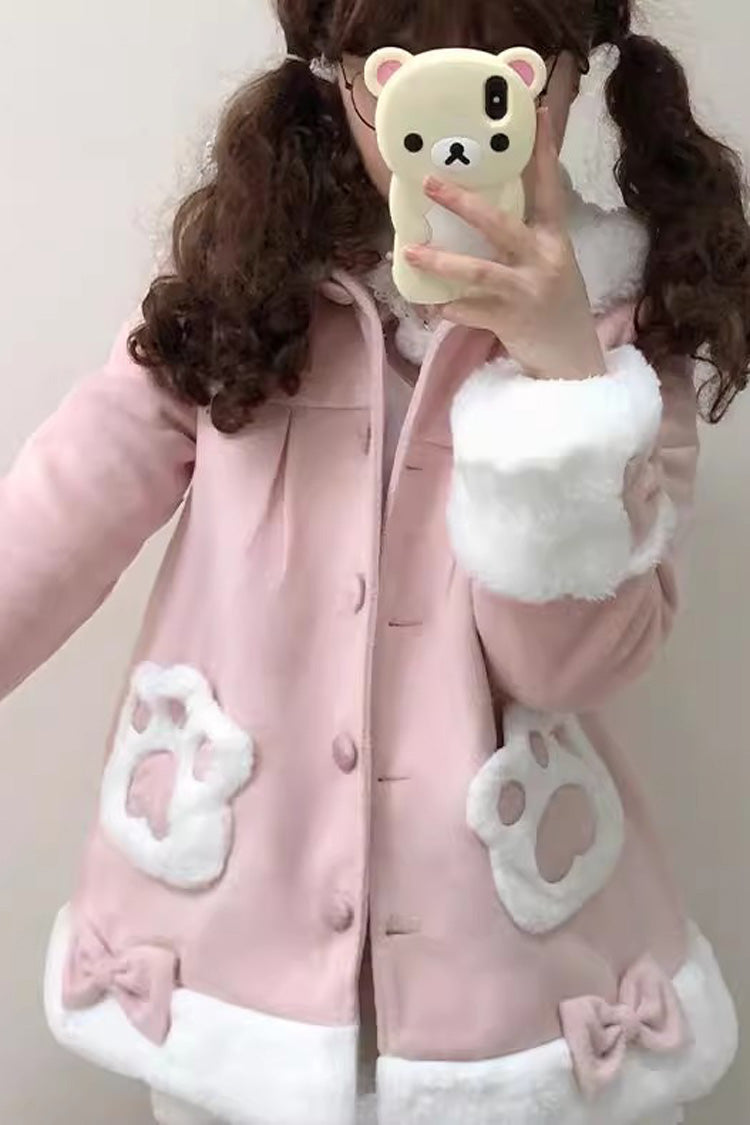 Calico Cat Long Sleeves Bowknot Hooded Daily Sweet Lolita Coat 3 Colors