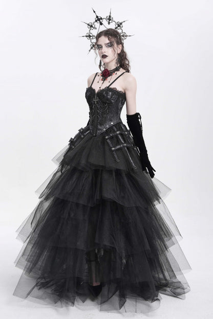 Black Sleeveless Embroidery Lace Chain Women's Gothic Vest