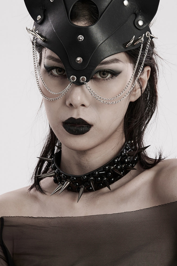 Black Rivets Faux Leather Adjustable Women's Steampunk Choker