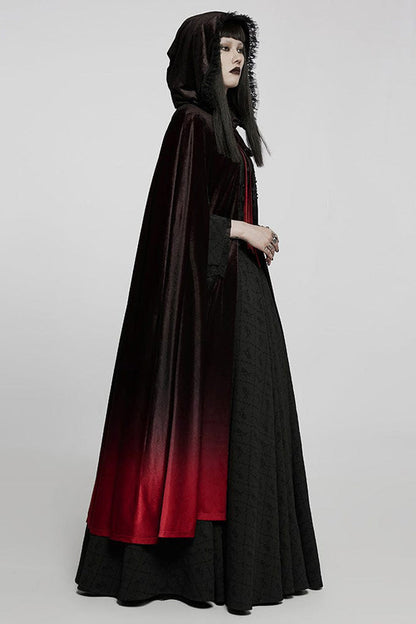 Black/Red Gothic Palace Gorgeous Straps Fantasy Gradient Skirt Large Open Sleeves Hooded Women's Cloak