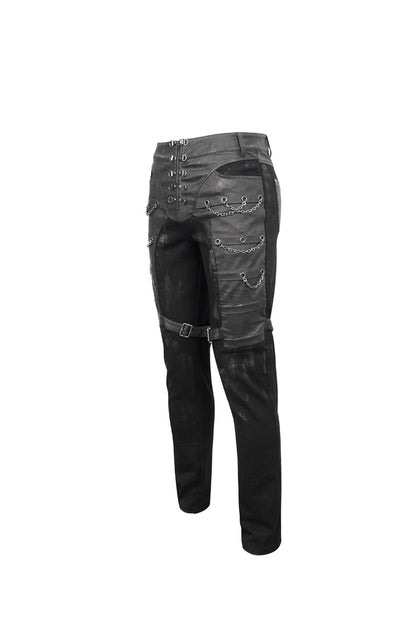 Black Slim Fit Zip Stud Side Chain Eyelet Rock Men's Gothic Trousers