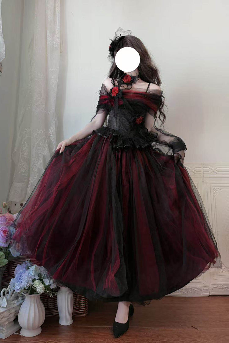 Black/Red [Sanglin’s Tribute] Off Shoulder Ruffled Gothic Lolita Dress